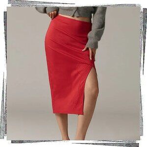 NWT Anthropologie MAEVE Bombshell Bow Midi Pencil Skirt Red Embroidered - Size S